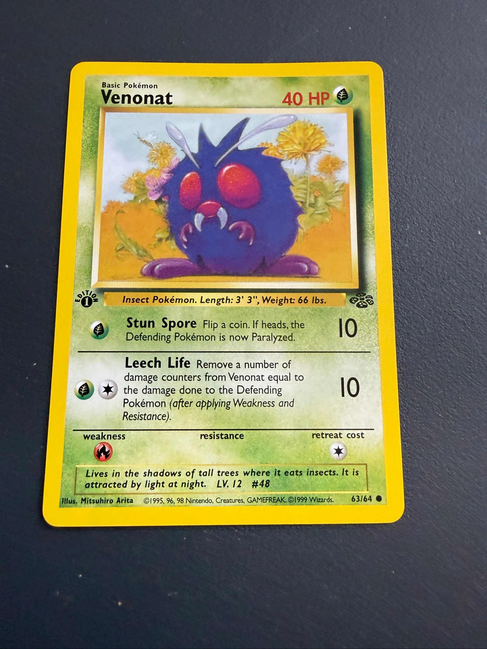 Carta Pokemon venonat base set Jungle First Edition 